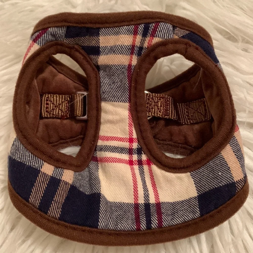 XS/SM Brown/Red Plaid Pet Harness